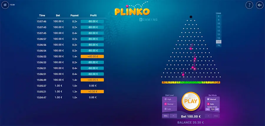 Plinko App Interface